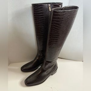 Aquatalia Clara Croco Italian leather knee high boots brown